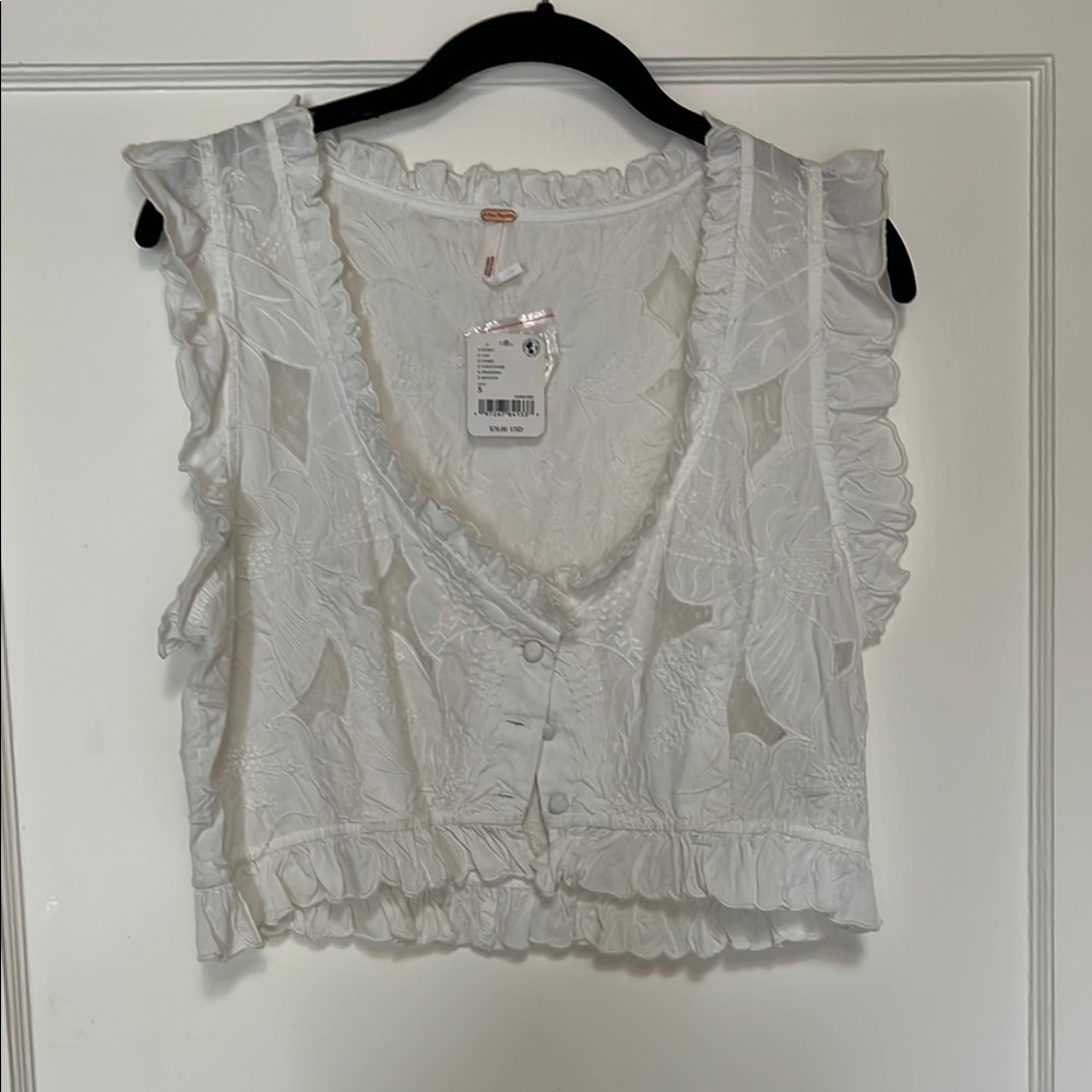 Free People White Floral Ruffle Blouse